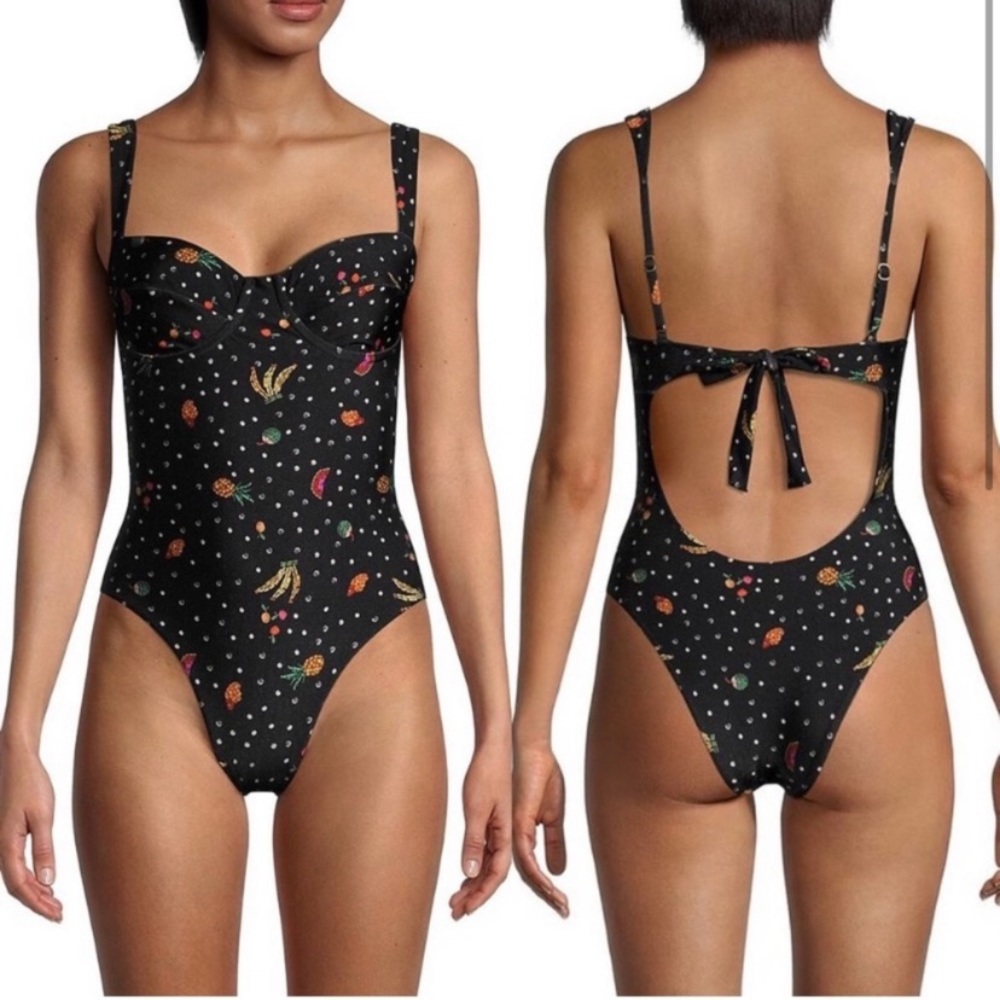 FARM RIO Black Mixed Tiny Fruits One-Piece Swimsuit (NWT)
